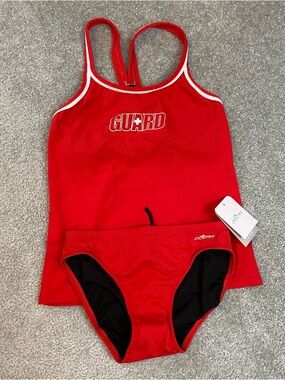 Dolfin NWT LifeGuard Tankini Swimsuit 2-Piece Set Red Summer Pool Swimming Large